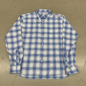 Peter Millar Shirt Mens Large Blue Plaid Long Sleeve Button Down Cotton Casual